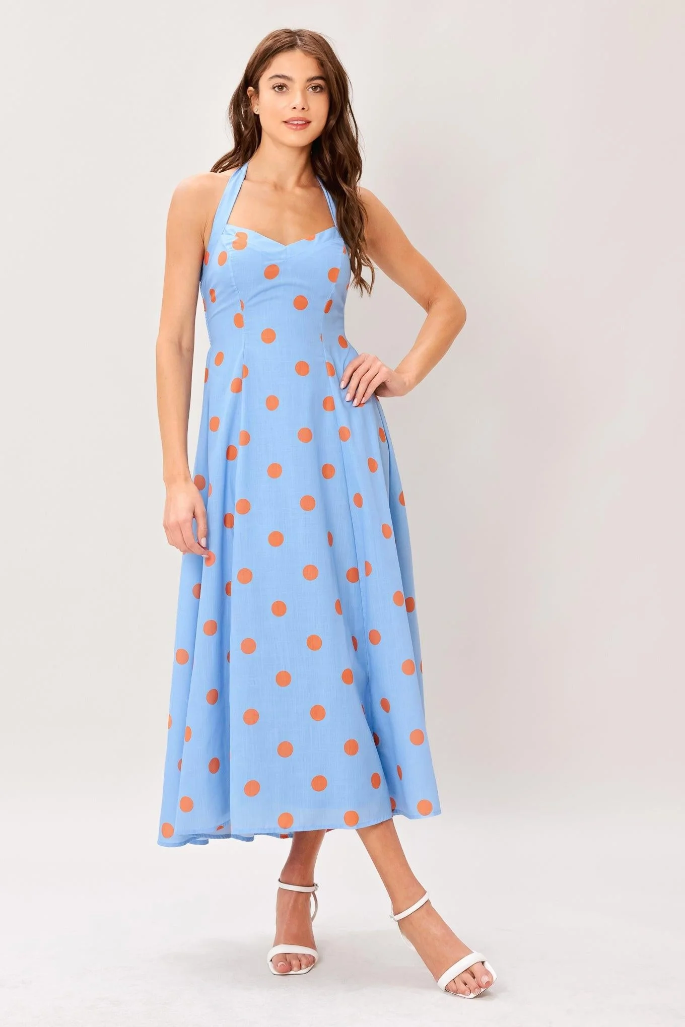 COTTON CANDY SKY DOT HALTER MIDI DRESS