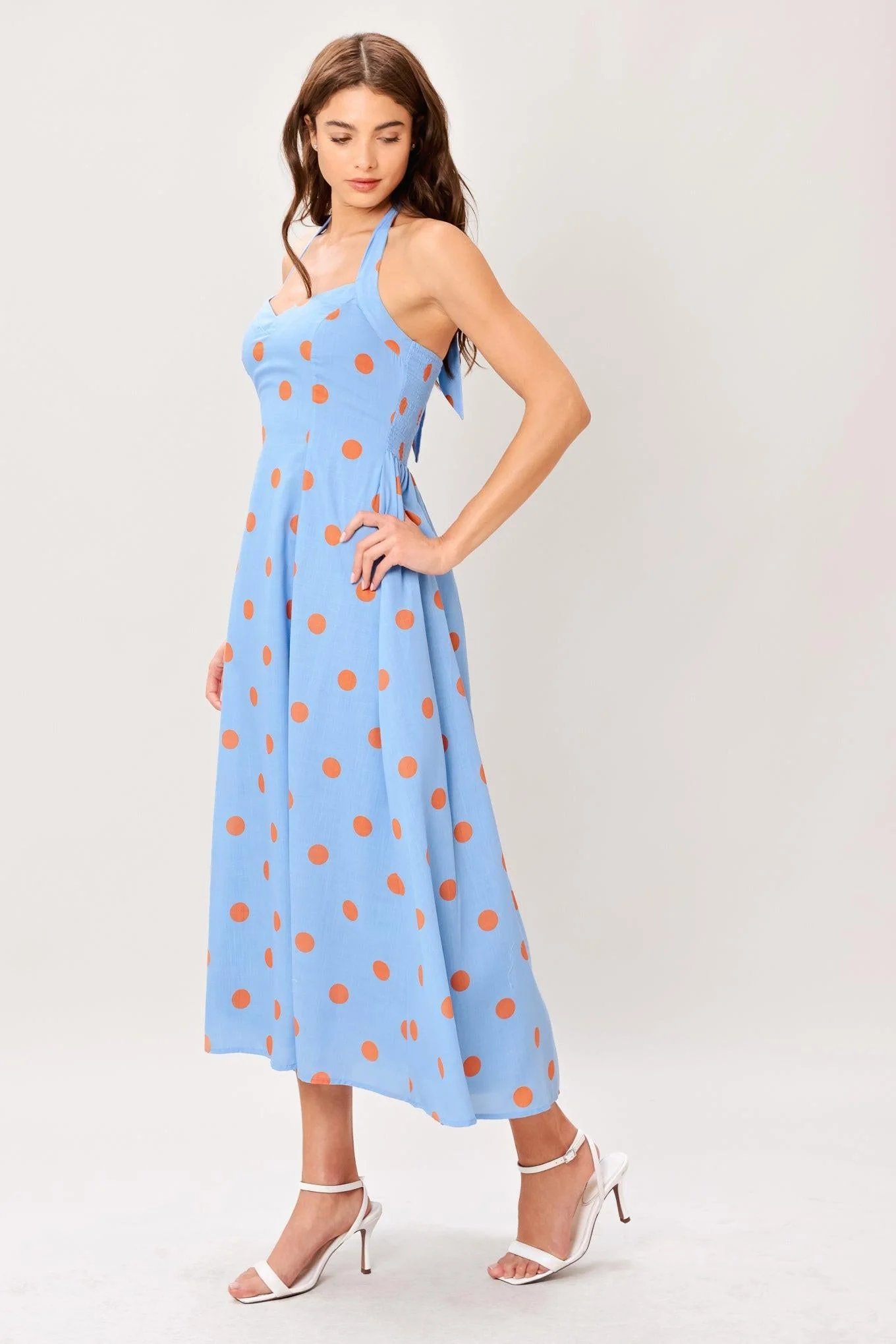 COTTON CANDY SKY DOT HALTER MIDI DRESS - Image 4