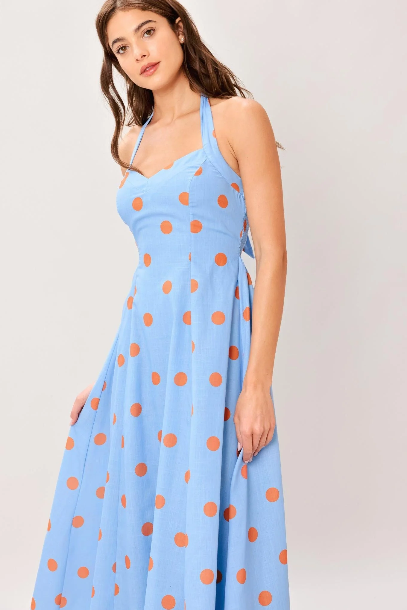 COTTON CANDY SKY DOT HALTER MIDI DRESS - Image 5