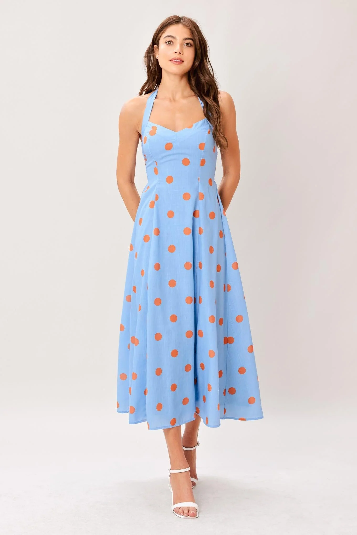 COTTON CANDY SKY DOT HALTER MIDI DRESS - Image 6