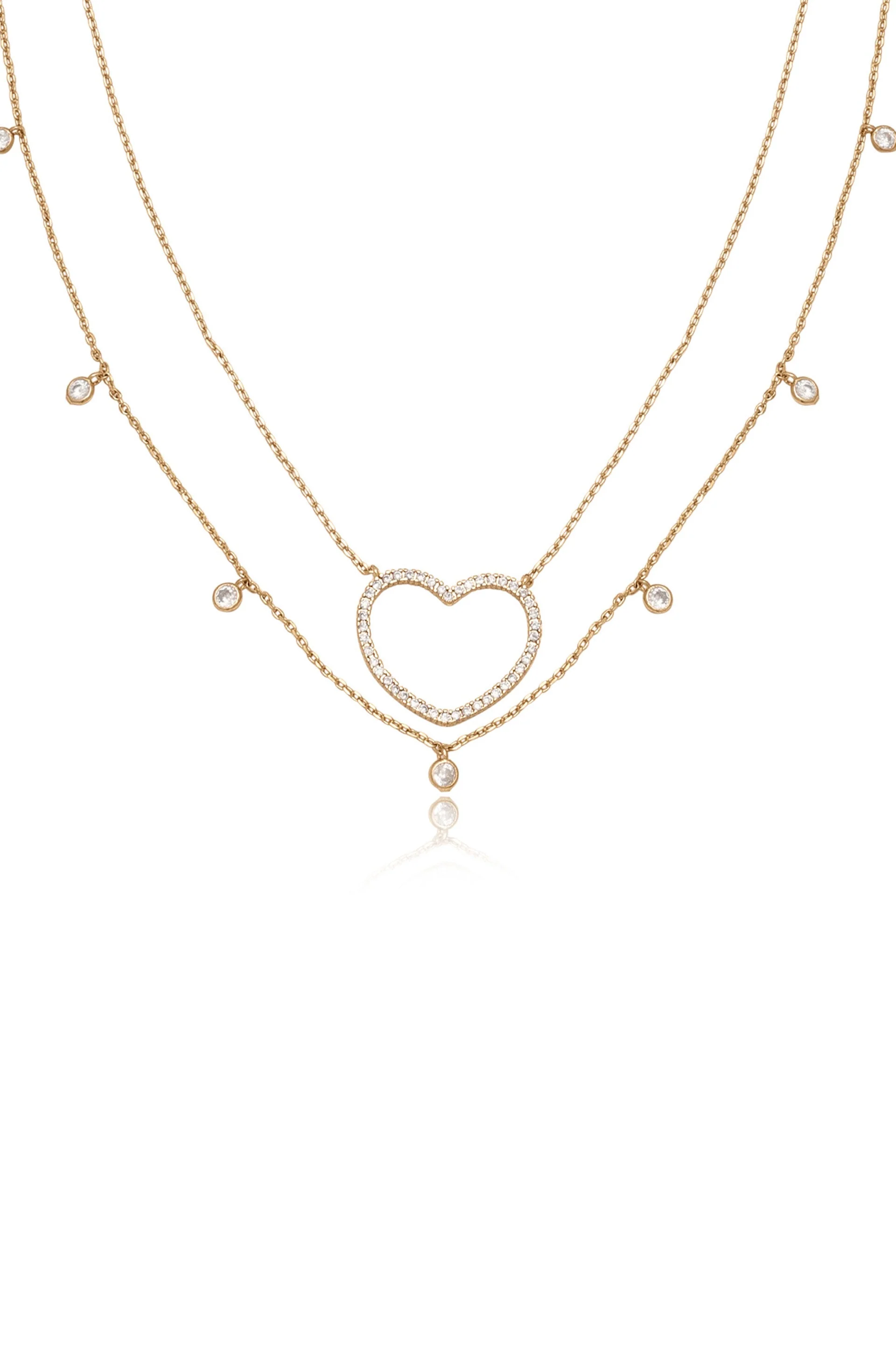 Crystal Heart and Drop Layered Necklace Set of 2 - Image 2