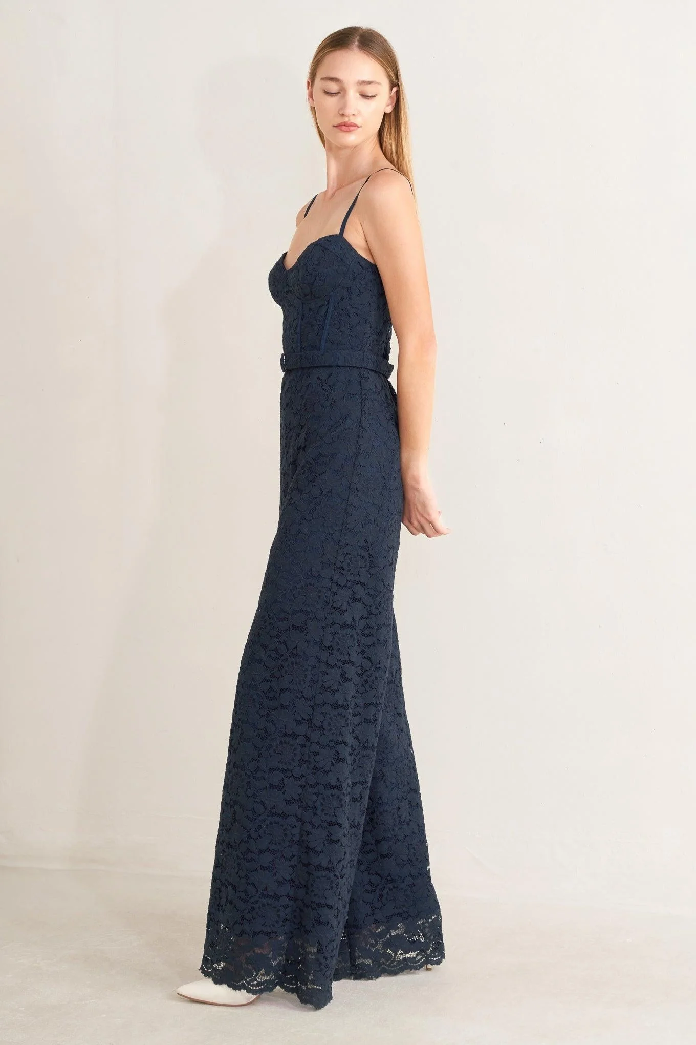 EVENING MUSE NAVY LACE JUMPSUIT - Image 4