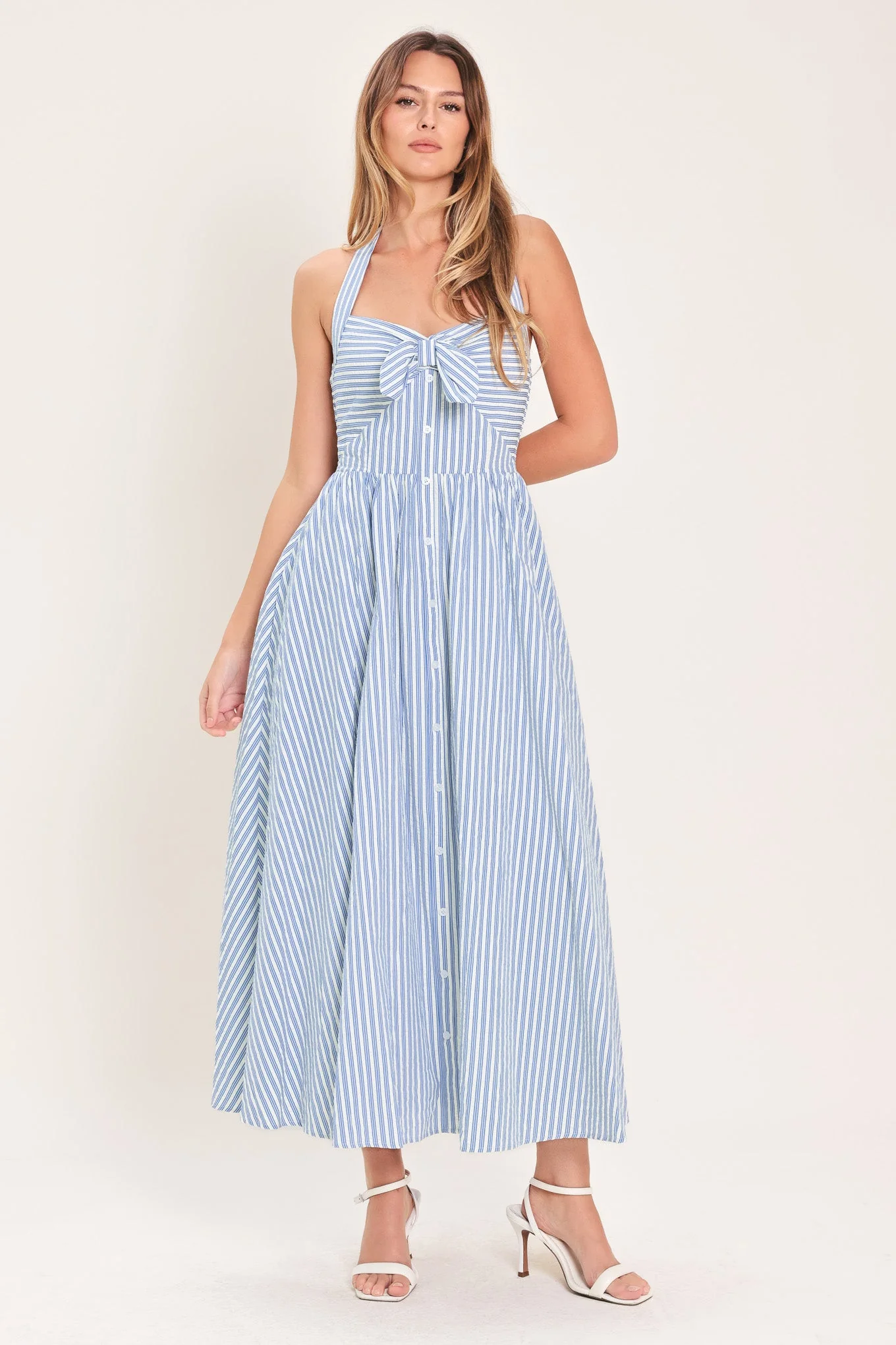 FRESH DAY STRIPE BLUE MIDI DRESS