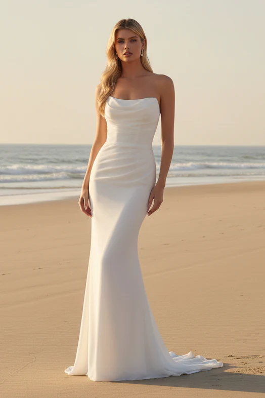 HAVANA GOWN - STRAPLESS CHIFFON DRESS - OFF WHITE