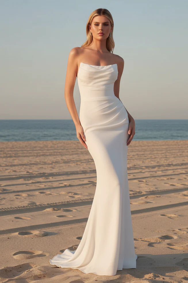 HAVANA GOWN - STRAPLESS CHIFFON DRESS - OFF WHITE - Image 3