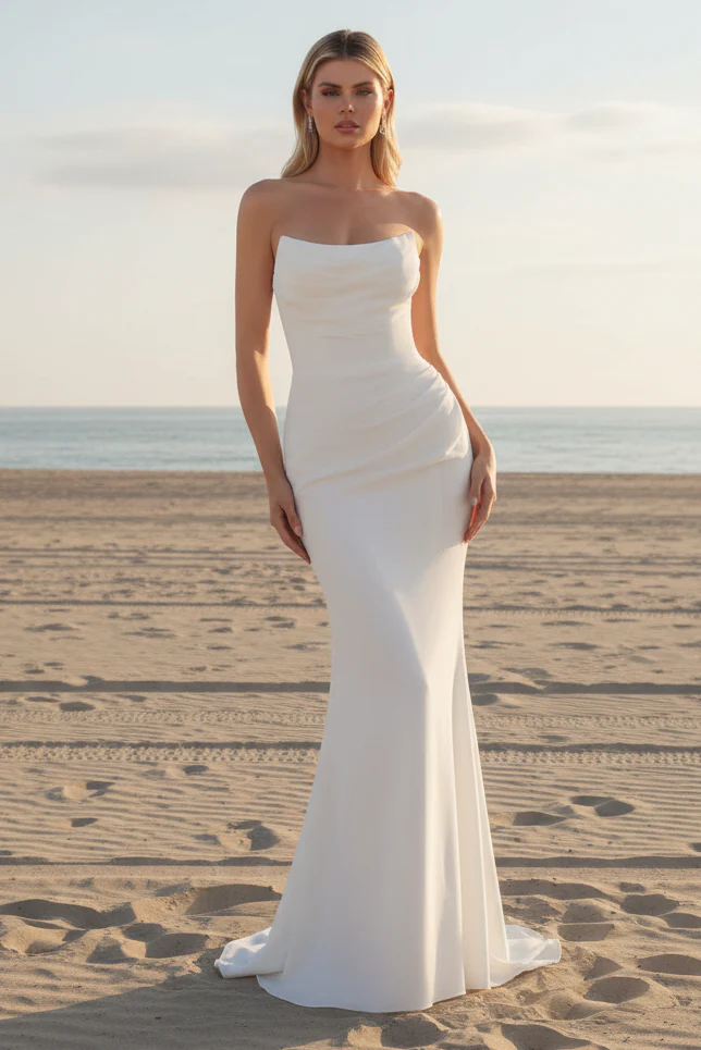 HAVANA GOWN - STRAPLESS CHIFFON DRESS - OFF WHITE - Image 4