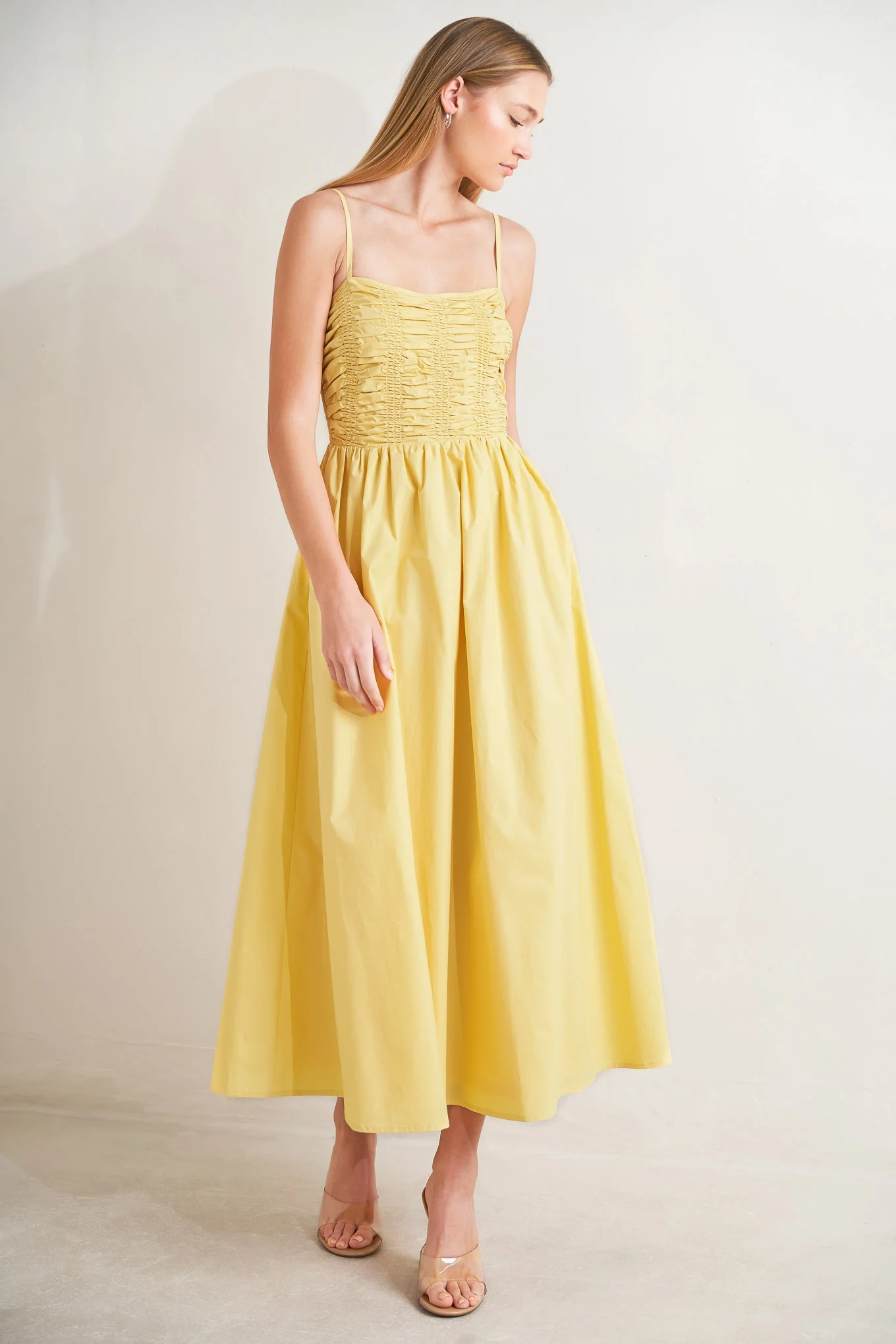 LEMON KISS BUTTER YELLOW MIDI DRESS