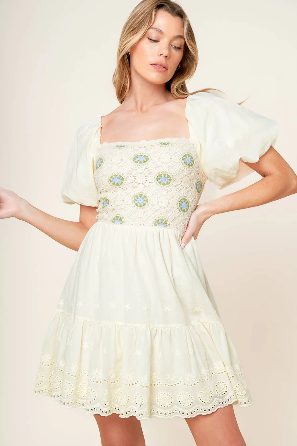 LOLA BOHO MINI DRESS - CREAM