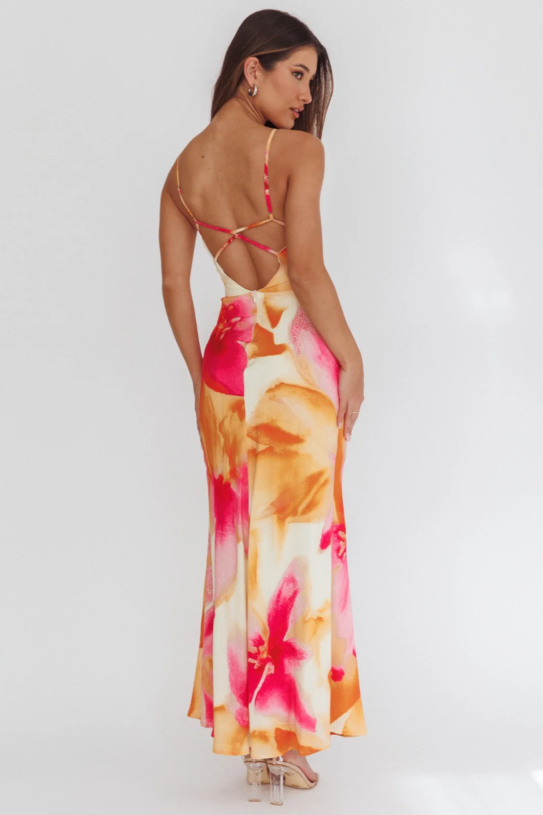 Laguna Maxi Dress - Orange Floral Print Dress - Image 2