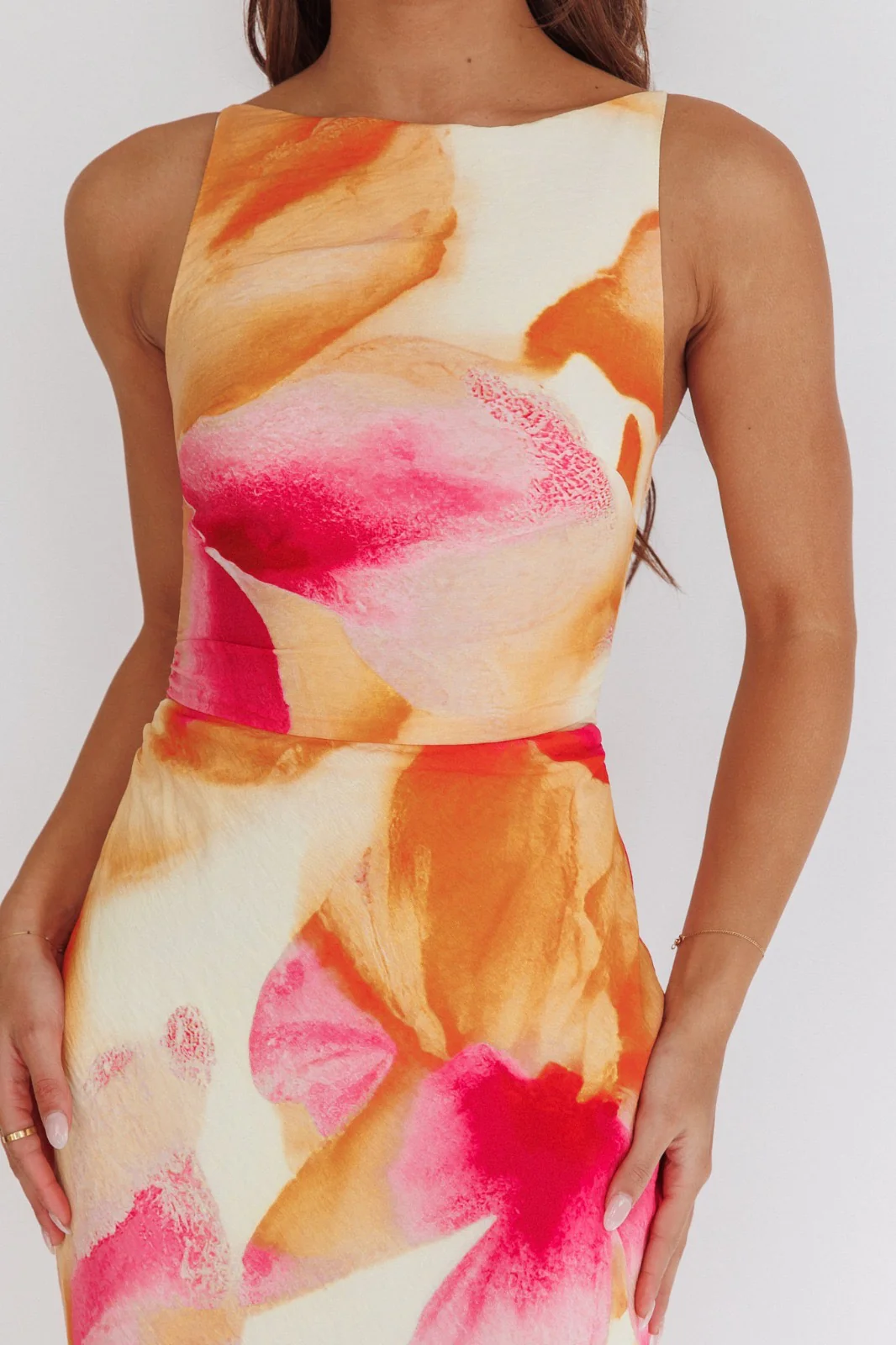 Laguna Maxi Dress - Orange Floral Print Dress - Image 3
