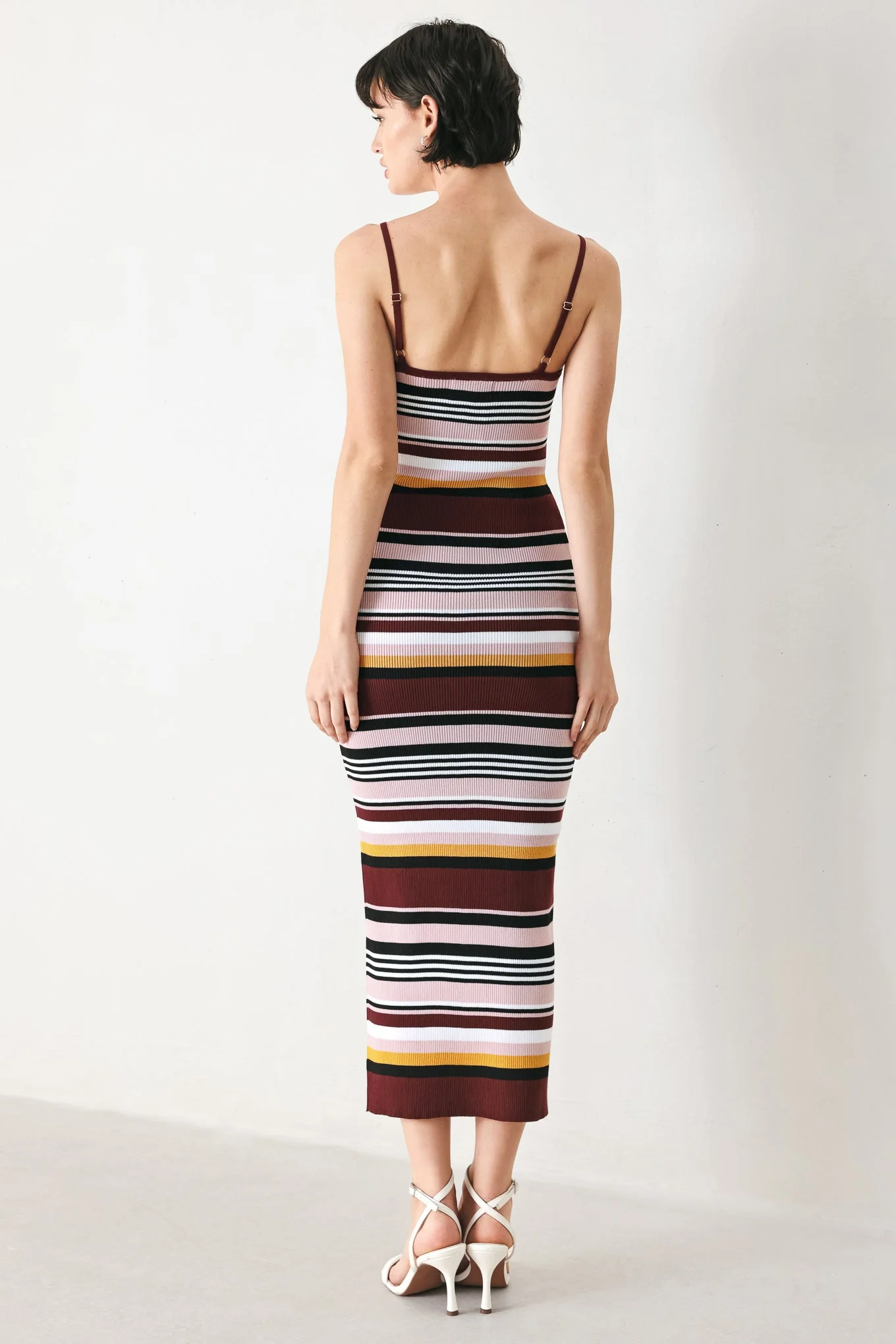 BURGUNDY STRIPE SWEATER KNIT MIDI DRESS - Image 4