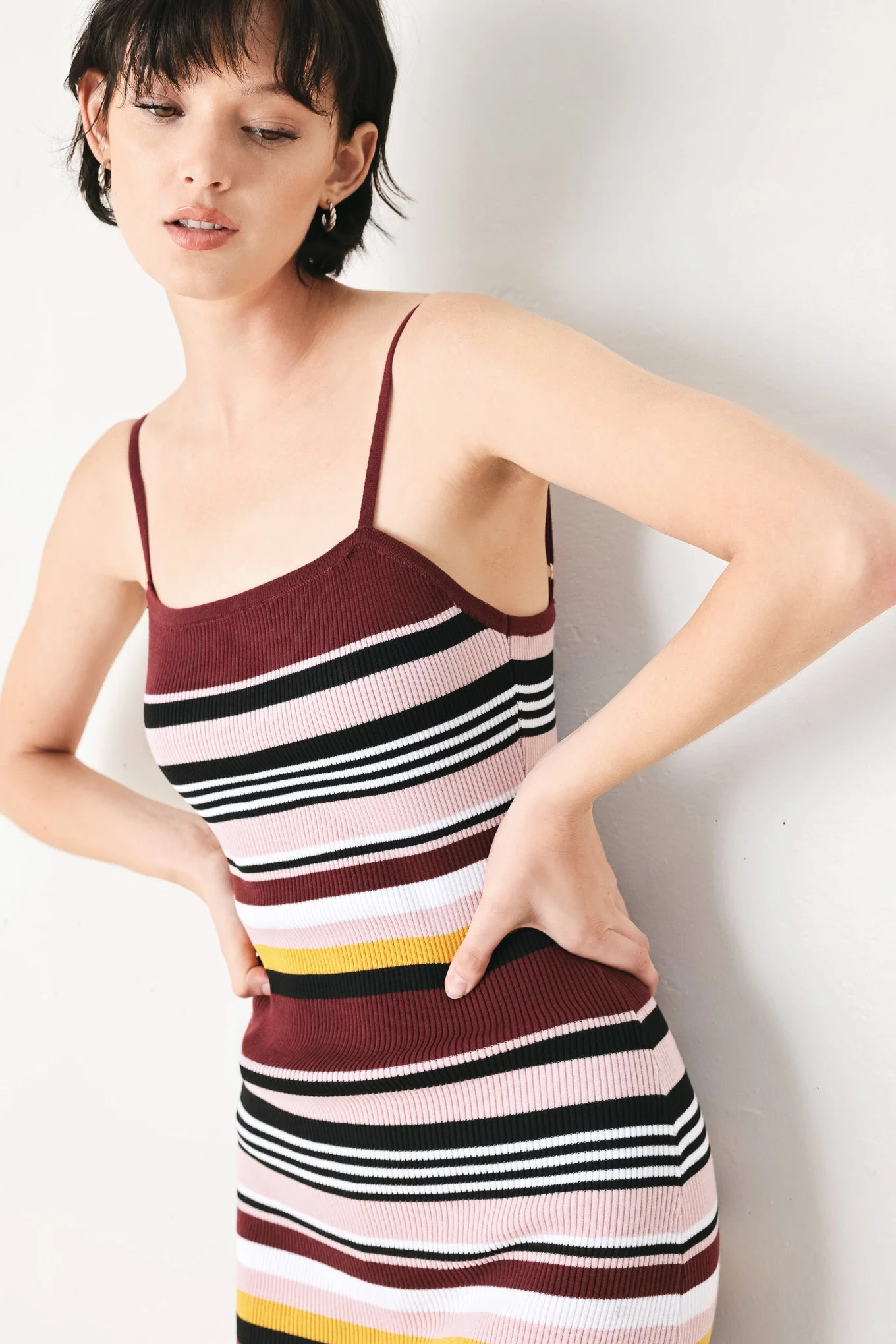 BURGUNDY STRIPE SWEATER KNIT MIDI DRESS - Image 6