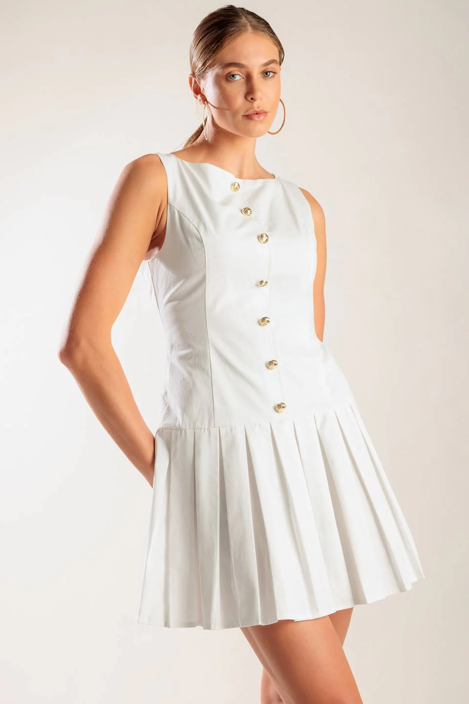 NO COMPARISONS PLEATED SKIRT MINI DRESS - WHITE - Image 2