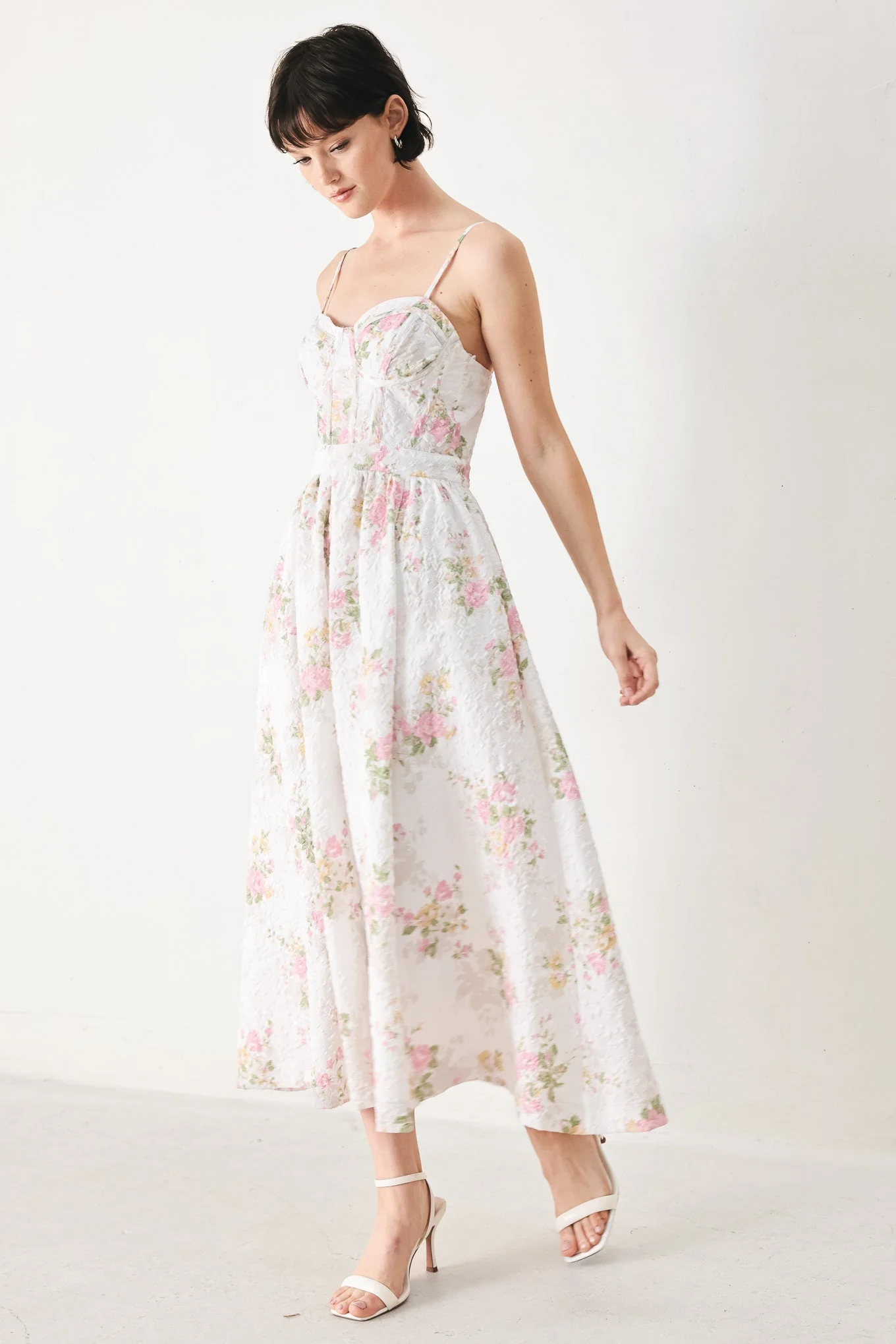 PASTEL ROMANCE WHITE FLORAL MIDI DRESS - Image 3