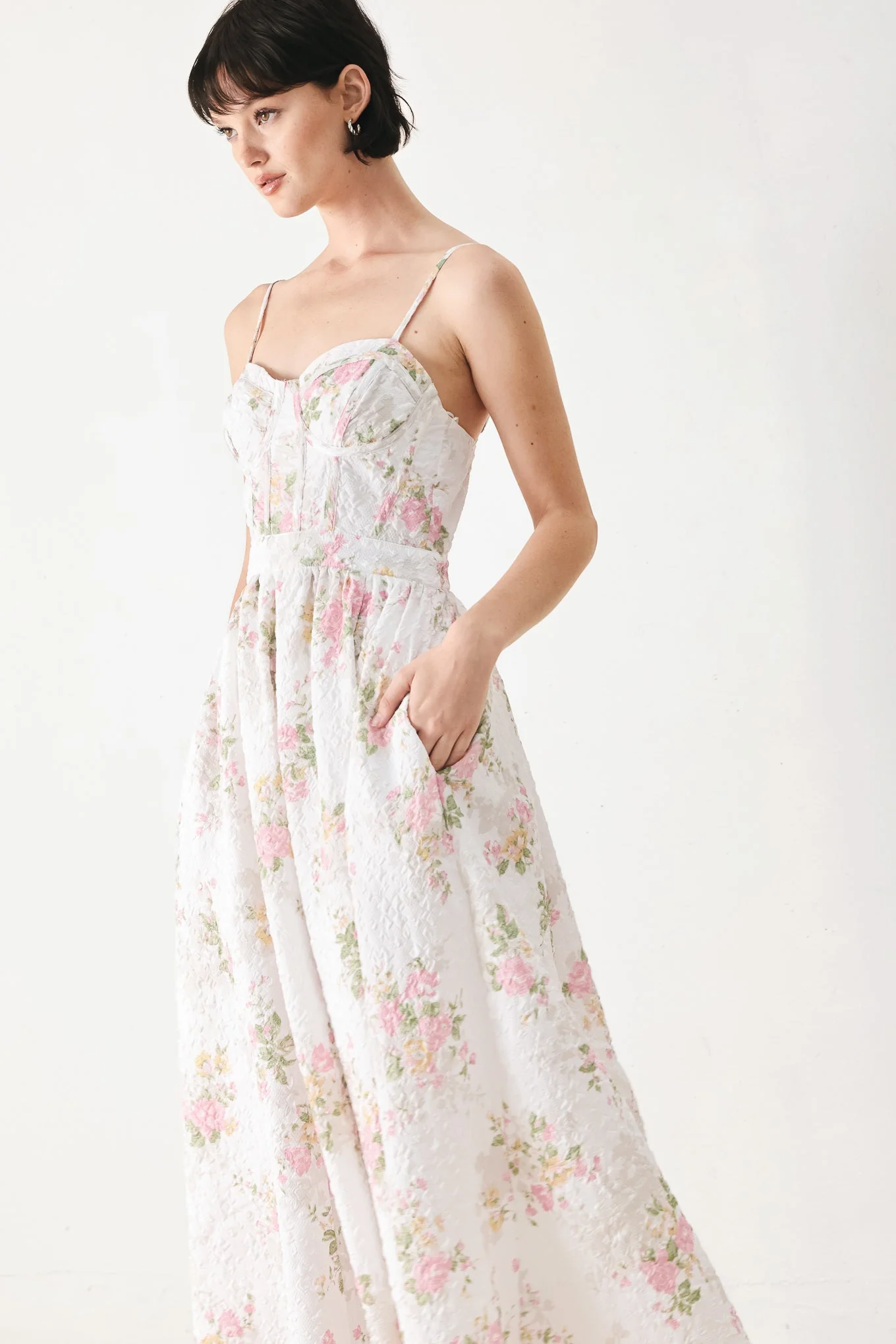 PASTEL ROMANCE WHITE FLORAL MIDI DRESS - Image 4