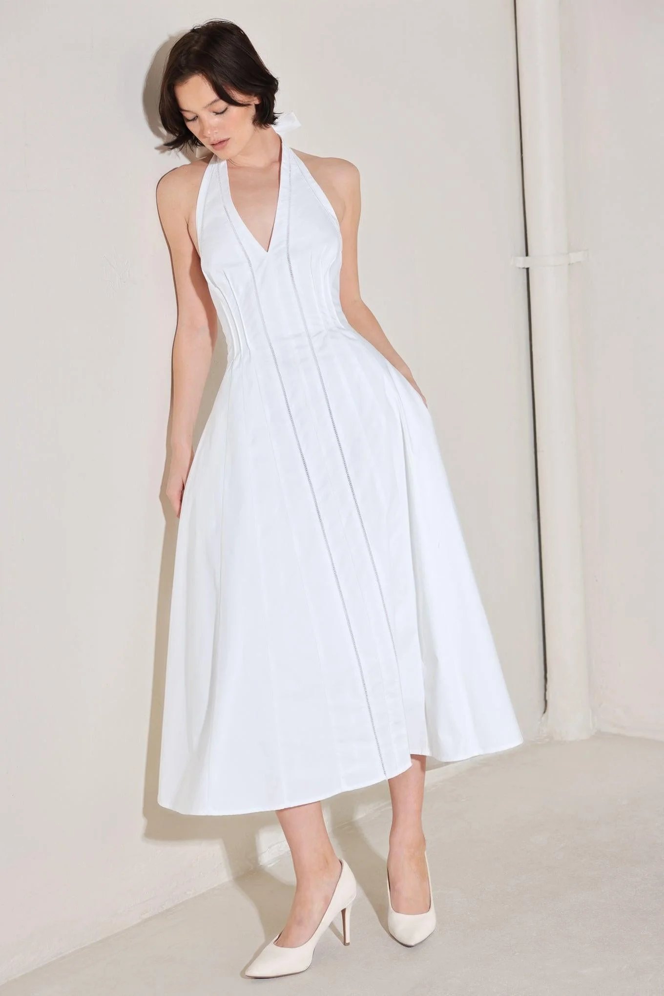 POWDER SKY HALTER WHITE MIDI DRESS - Image 3