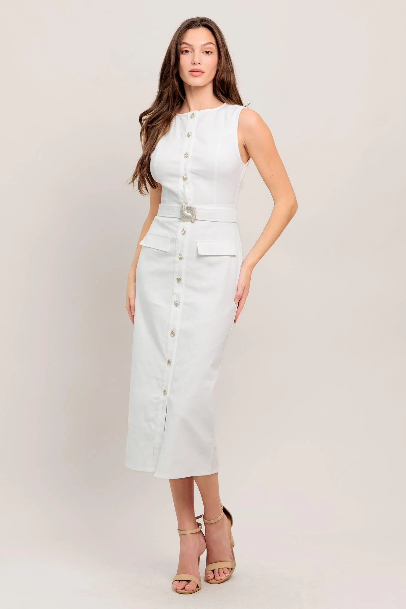 REAL ROMANCE WHITE DENIM MIDI DRESS - Image 2