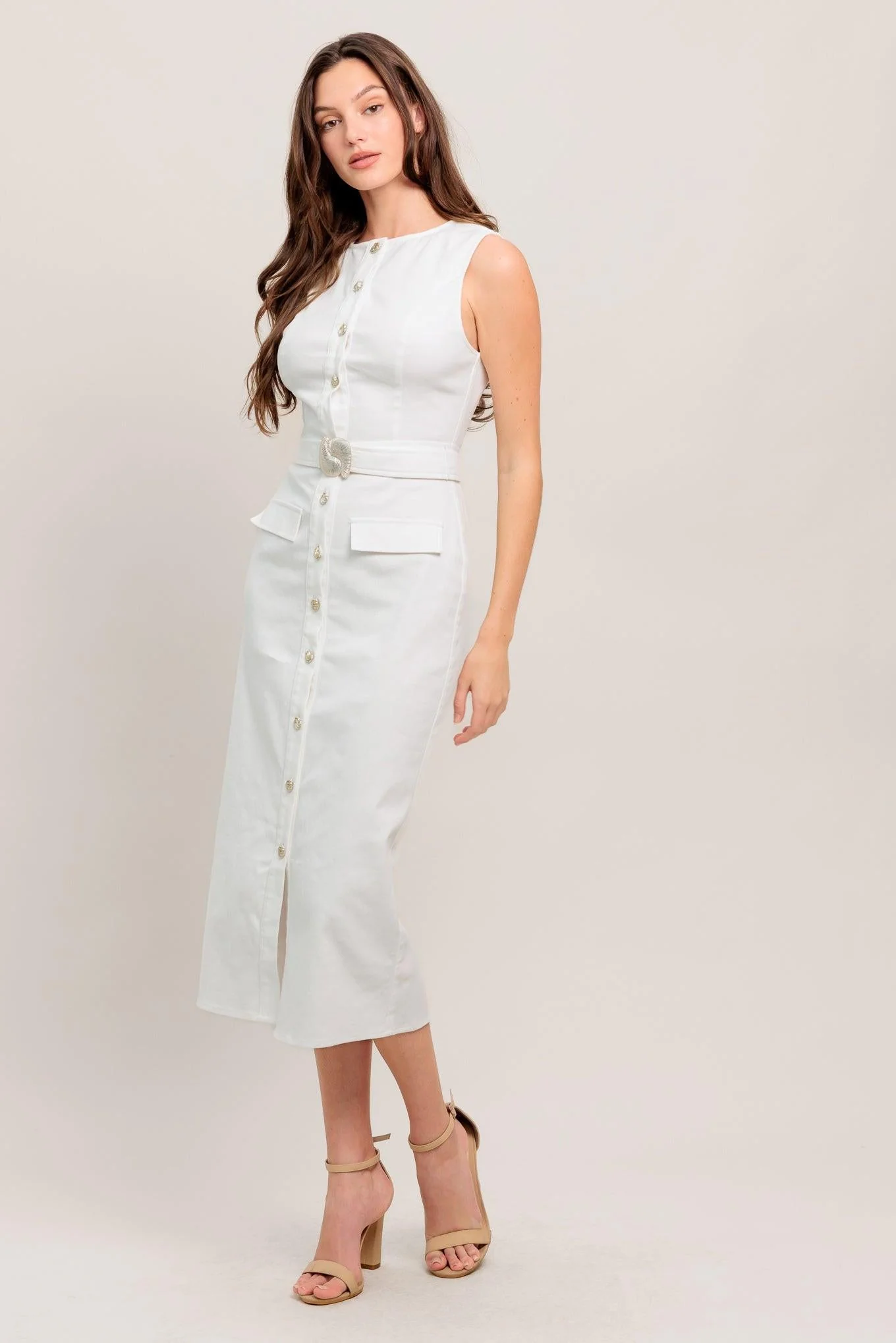 REAL ROMANCE WHITE DENIM MIDI DRESS - Image 4