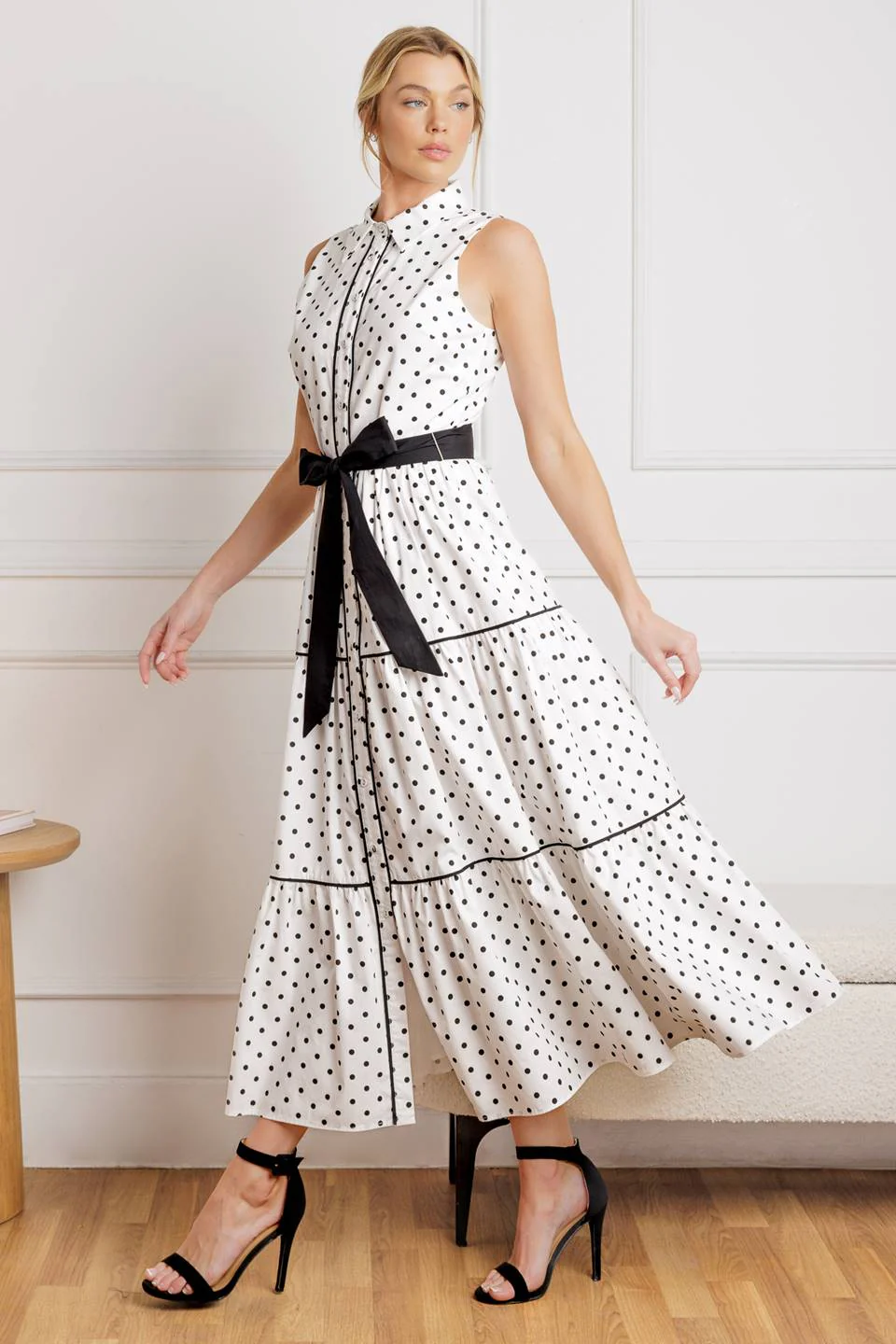 RETRO DOTS - WHITE & BLACK POLKA DOT MIDI DRESS - FINAL SALE - Image 6