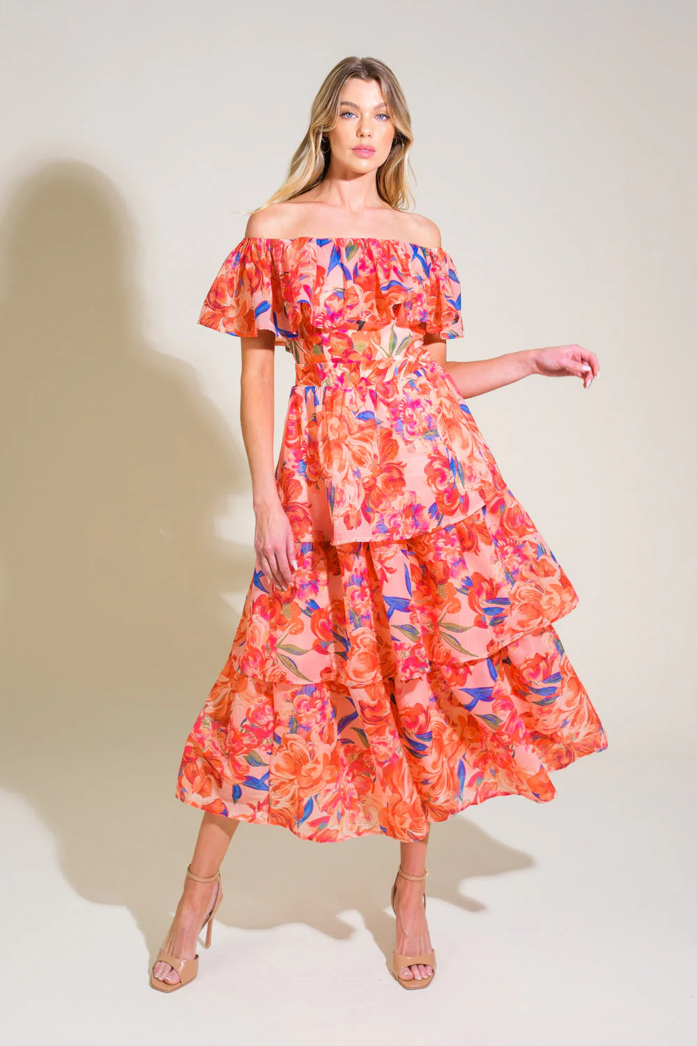 STROLL THE AVENUES MIDI DRESS - PEACH - Image 2