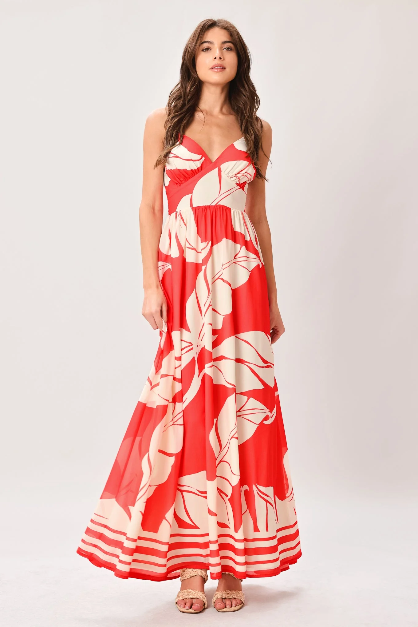 TROPIC BLOOMS RED MAXI DRESS