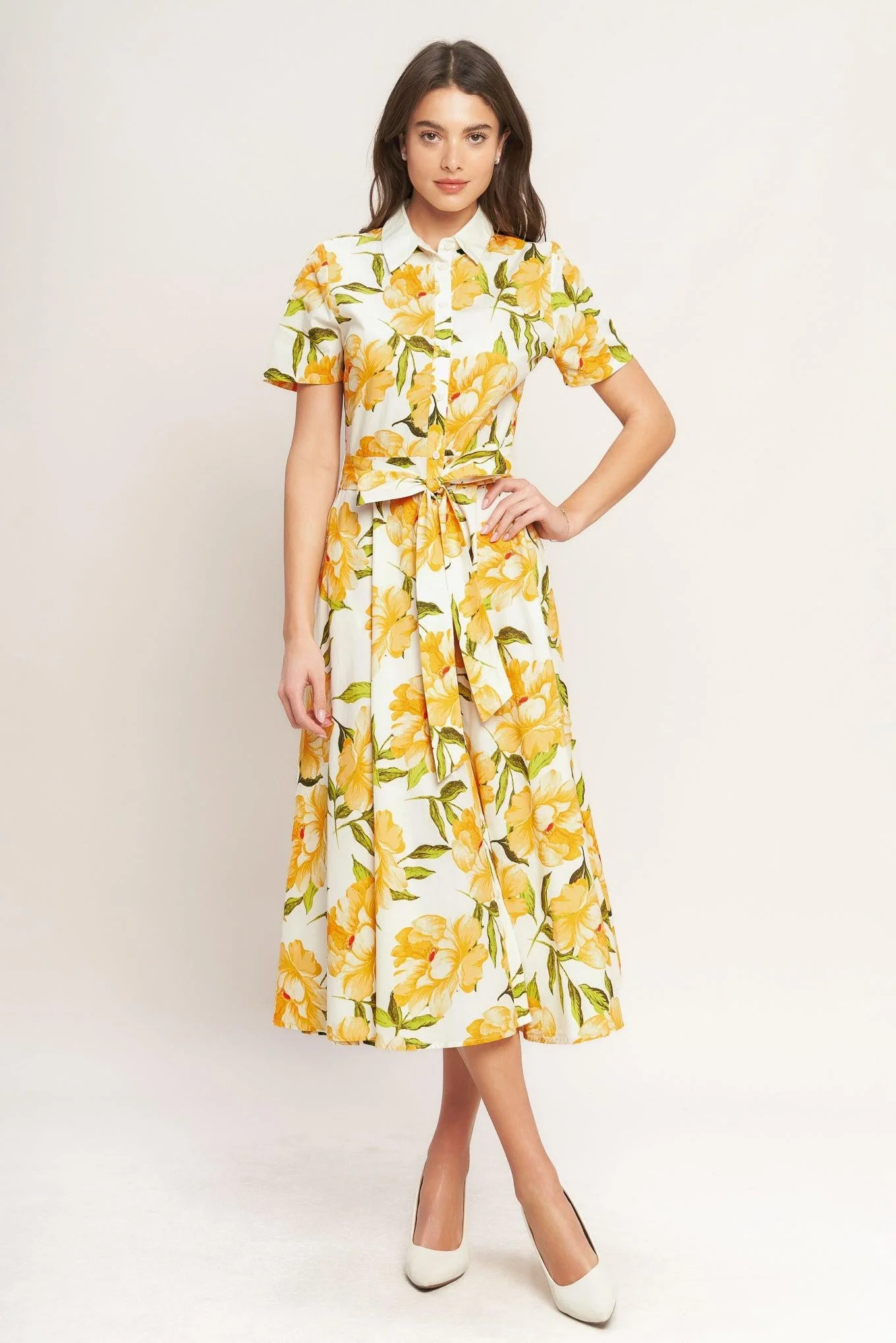 UPLIFTING PALETTE YELLOW FLORAL MIDI DRESS