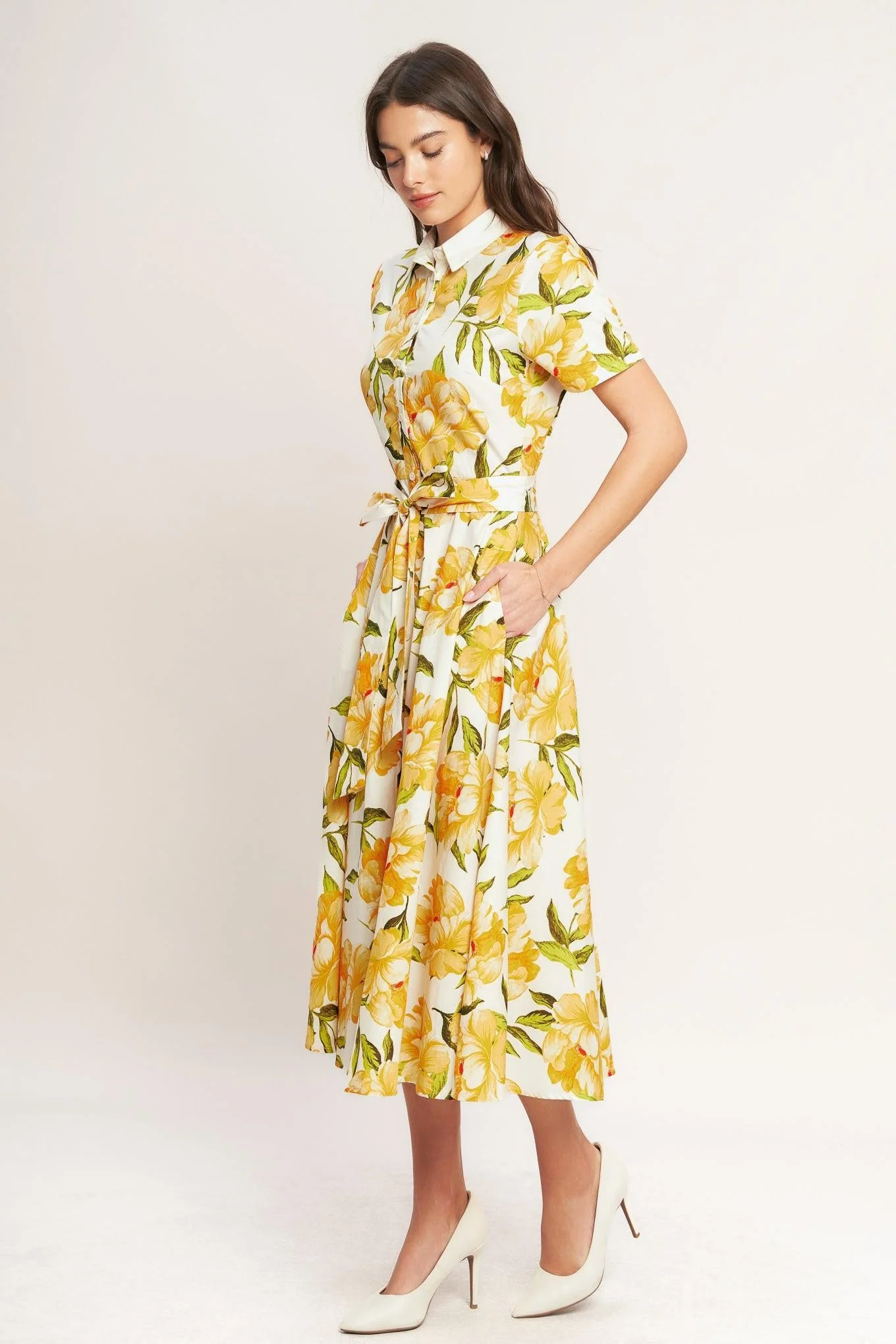 UPLIFTING PALETTE YELLOW FLORAL MIDI DRESS - Image 3