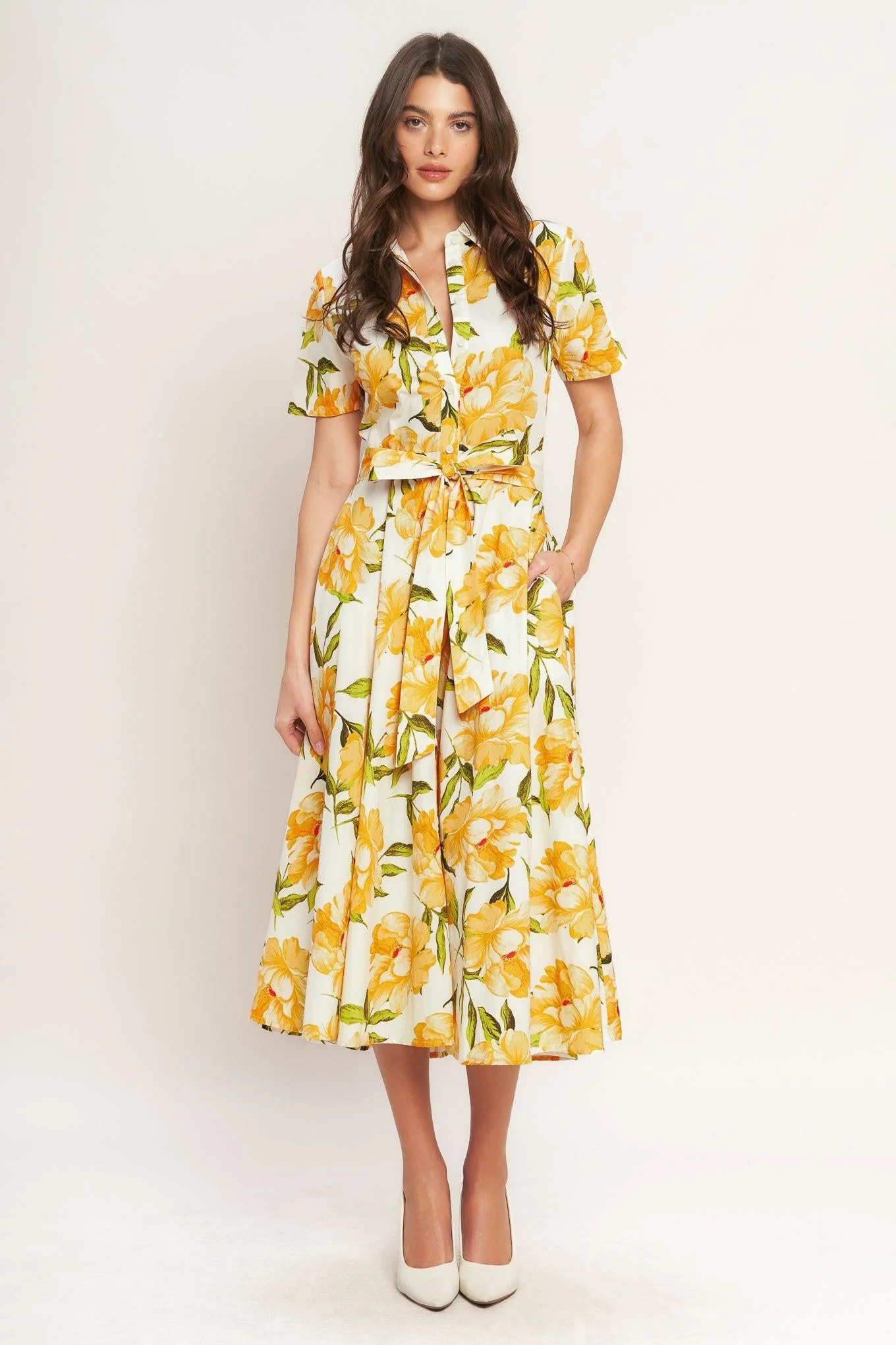 UPLIFTING PALETTE YELLOW FLORAL MIDI DRESS - Image 5
