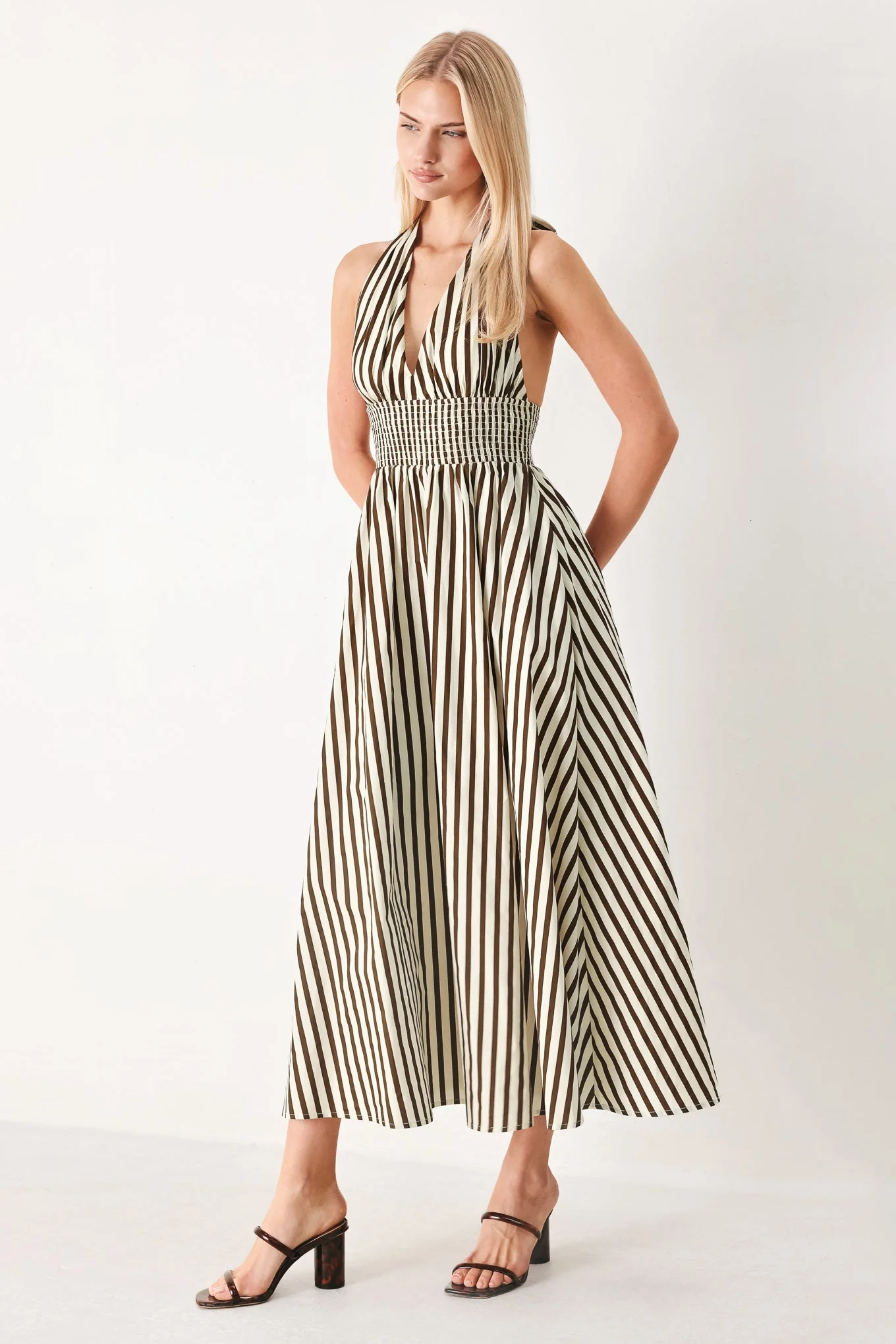 VACATION LINE STRIPED HALTER MIDI DRESS - Image 4
