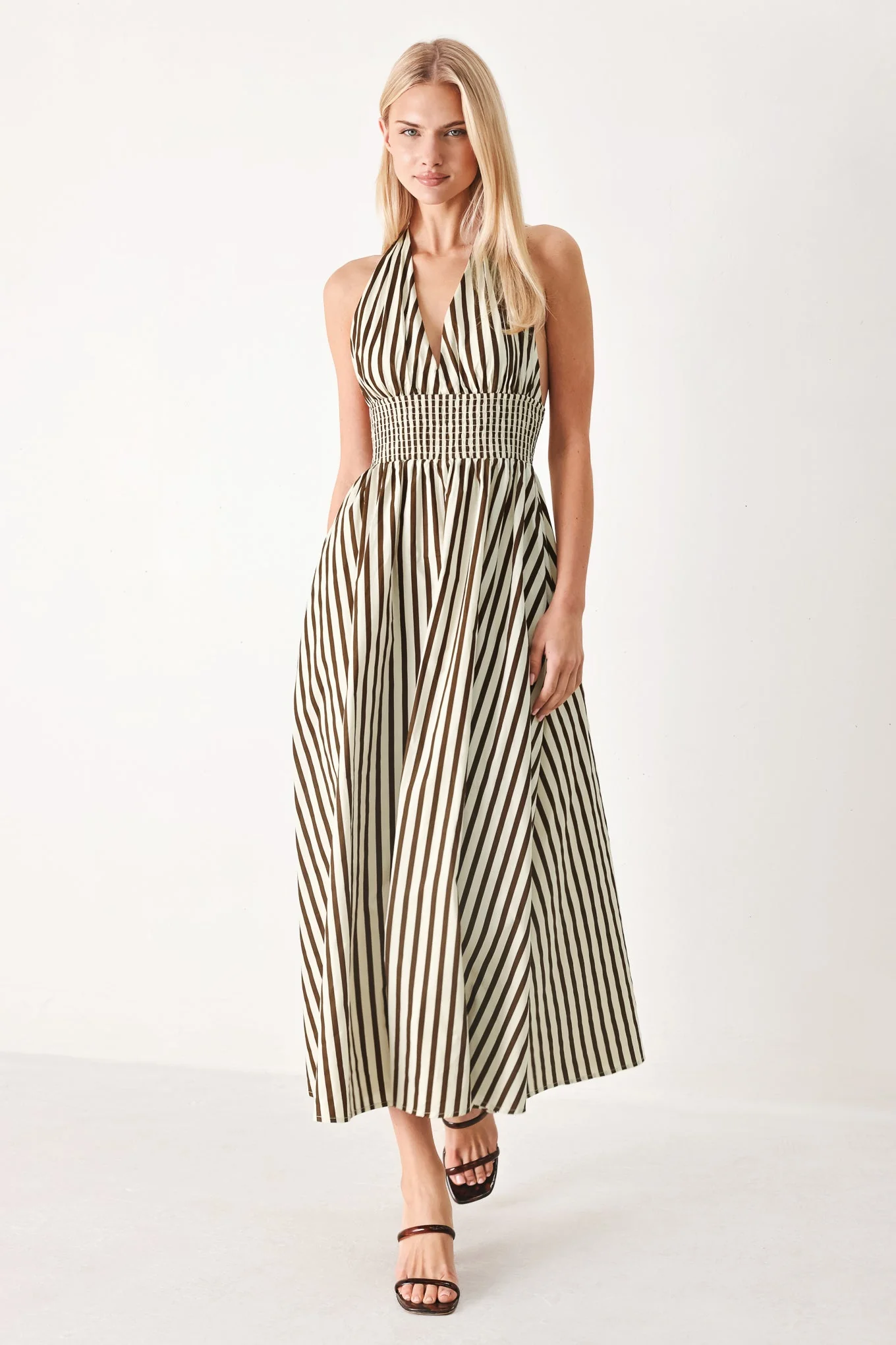 VACATION LINE STRIPED HALTER MIDI DRESS - Image 5